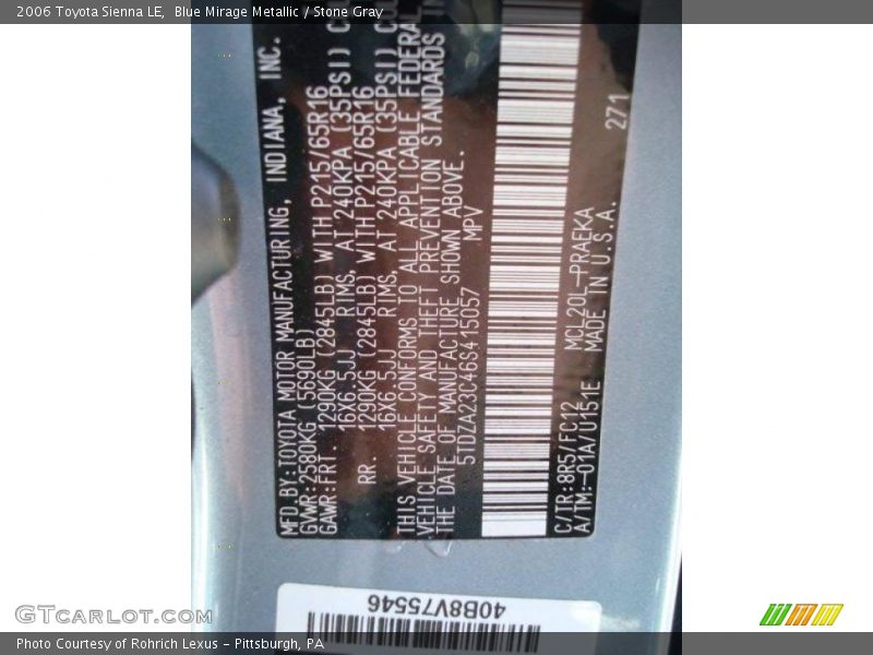 Blue Mirage Metallic / Stone Gray 2006 Toyota Sienna LE