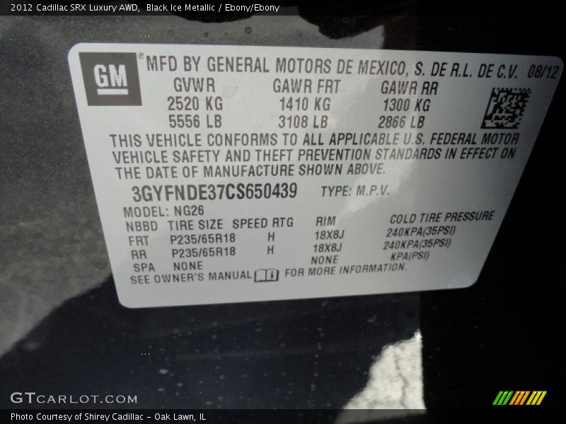 Black Ice Metallic / Ebony/Ebony 2012 Cadillac SRX Luxury AWD