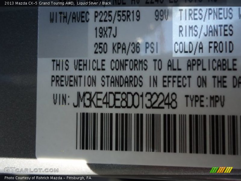 Liquid Silver / Black 2013 Mazda CX-5 Grand Touring AWD