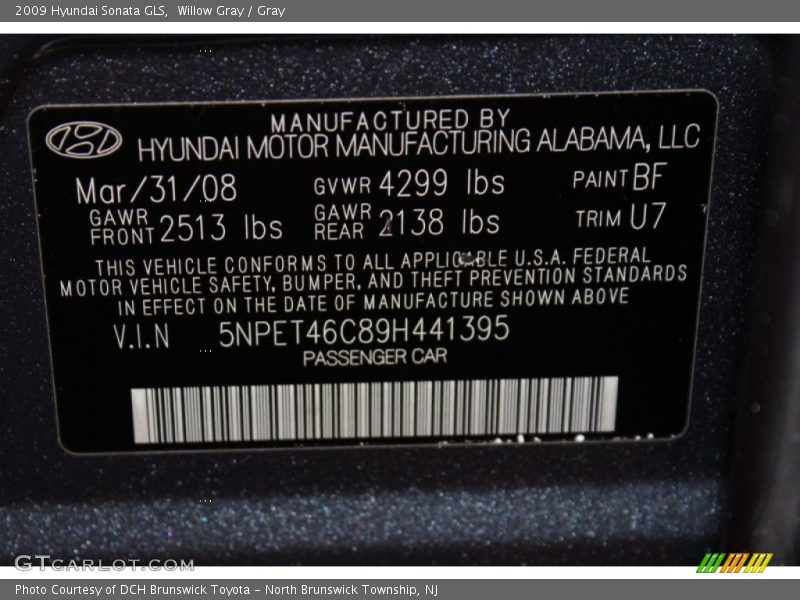 Willow Gray / Gray 2009 Hyundai Sonata GLS