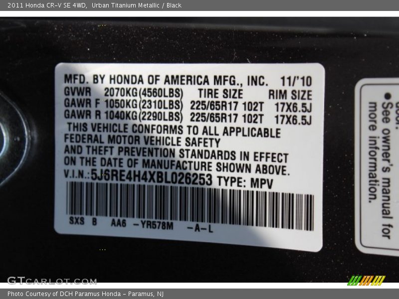 Urban Titanium Metallic / Black 2011 Honda CR-V SE 4WD