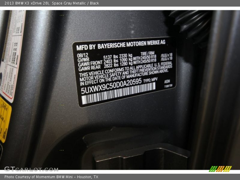 Space Gray Metallic / Black 2013 BMW X3 xDrive 28i