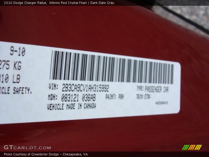 Inferno Red Crystal Pearl / Dark Slate Gray 2010 Dodge Charger Rallye