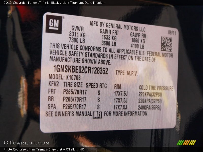 Black / Light Titanium/Dark Titanium 2012 Chevrolet Tahoe LT 4x4