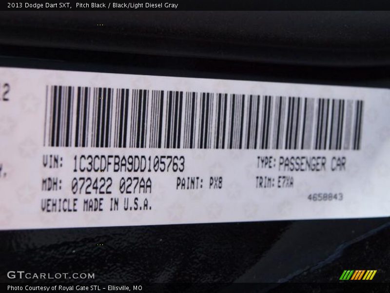 Pitch Black / Black/Light Diesel Gray 2013 Dodge Dart SXT