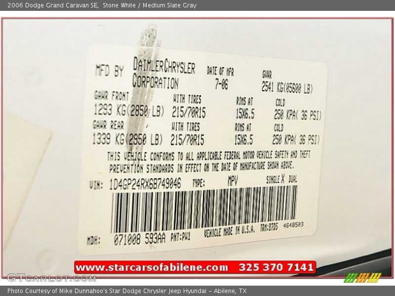 Stone White / Medium Slate Gray 2006 Dodge Grand Caravan SE