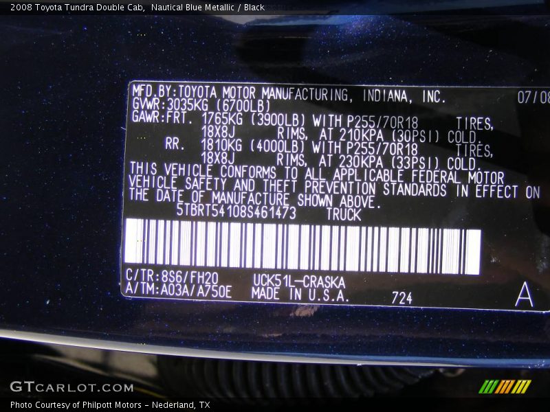 Nautical Blue Metallic / Black 2008 Toyota Tundra Double Cab