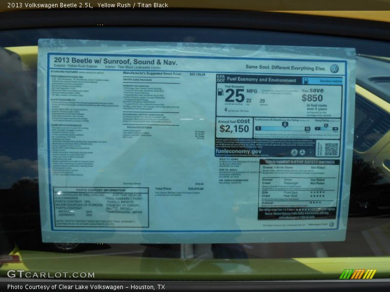 Yellow Rush / Titan Black 2013 Volkswagen Beetle 2.5L