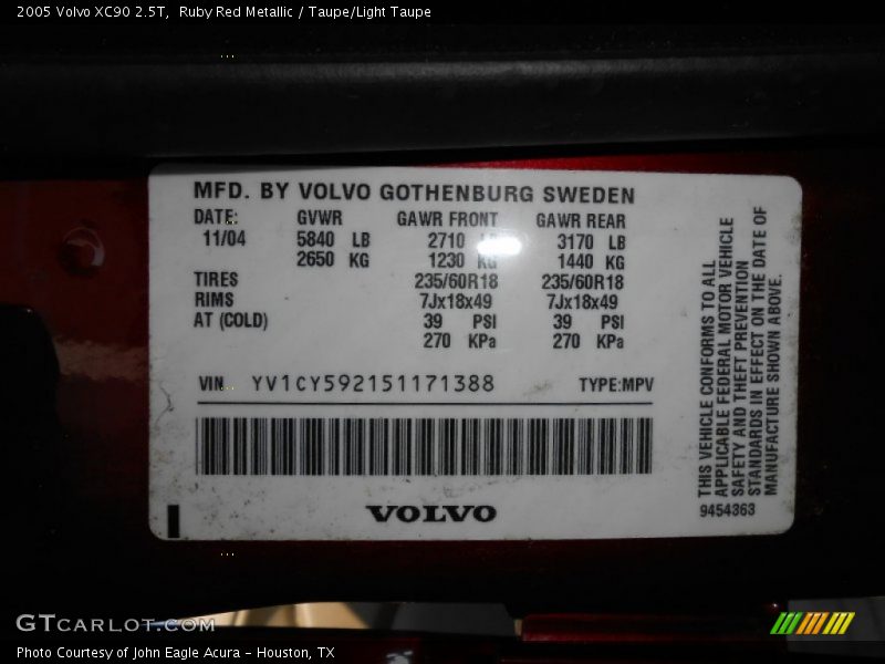 Ruby Red Metallic / Taupe/Light Taupe 2005 Volvo XC90 2.5T