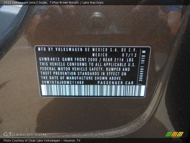 Toffee Brown Metallic / Latte Macchiato 2013 Volkswagen Jetta S Sedan