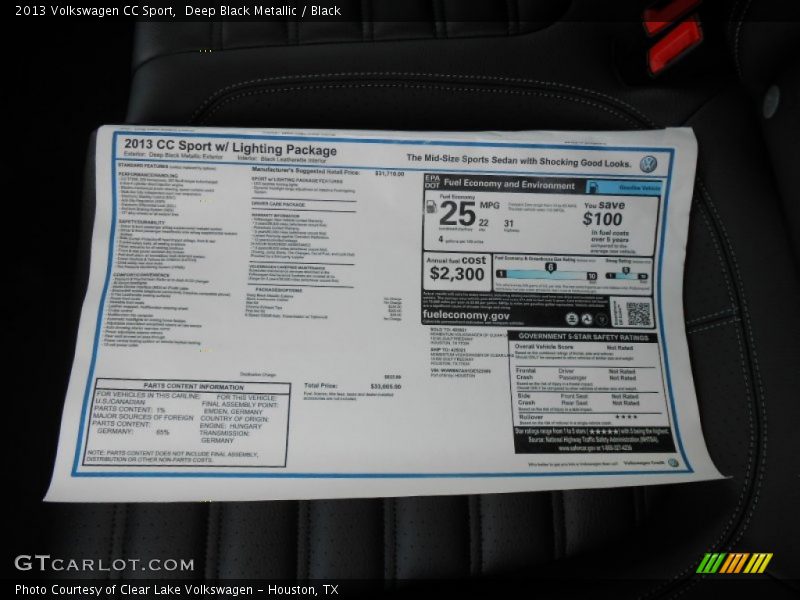 Deep Black Metallic / Black 2013 Volkswagen CC Sport