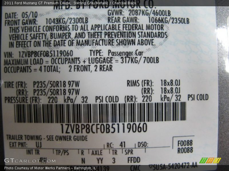 Sterling Gray Metallic / Charcoal Black 2011 Ford Mustang GT Premium Coupe