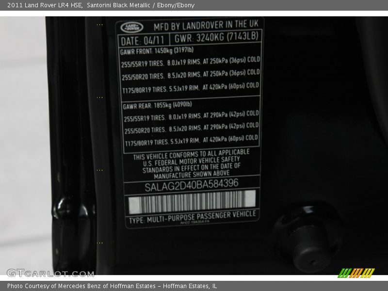 Santorini Black Metallic / Ebony/Ebony 2011 Land Rover LR4 HSE