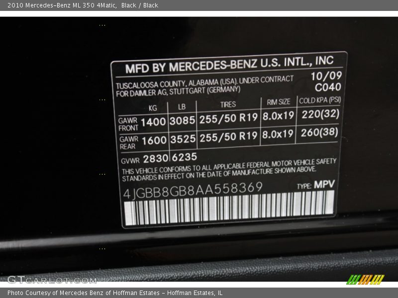 Black / Black 2010 Mercedes-Benz ML 350 4Matic