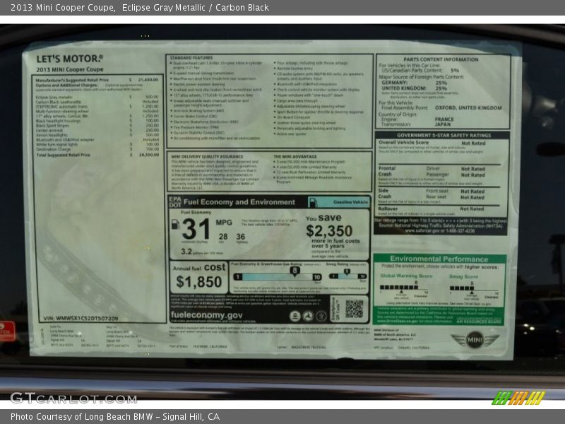 Eclipse Gray Metallic / Carbon Black 2013 Mini Cooper Coupe