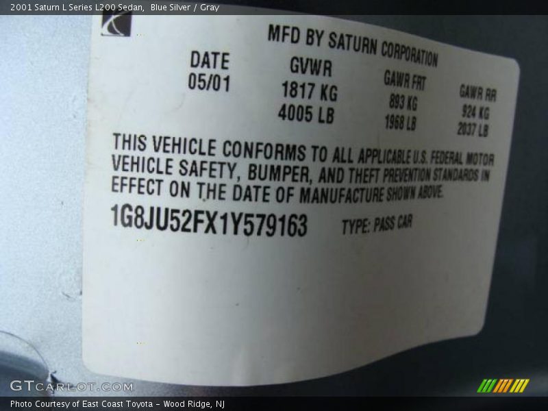 Blue Silver / Gray 2001 Saturn L Series L200 Sedan
