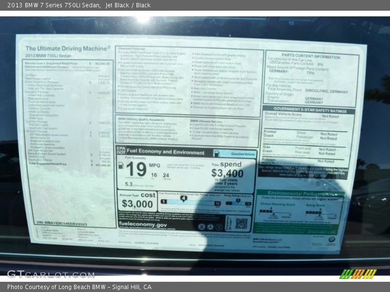  2013 7 Series 750Li Sedan Window Sticker