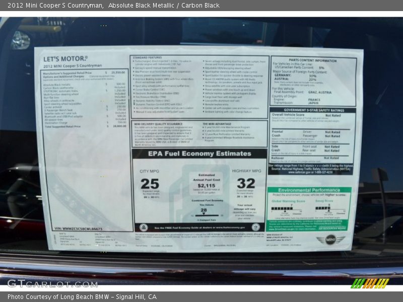Absolute Black Metallic / Carbon Black 2012 Mini Cooper S Countryman