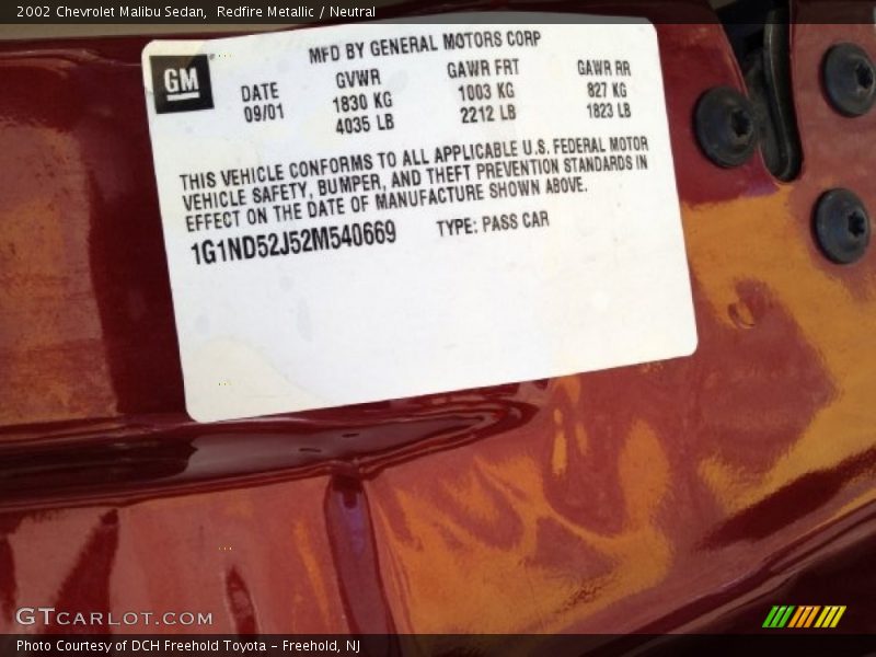 Redfire Metallic / Neutral 2002 Chevrolet Malibu Sedan