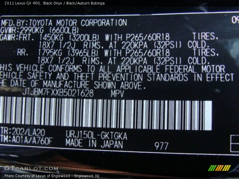 Black Onyx / Black/Auburn Bubinga 2011 Lexus GX 460