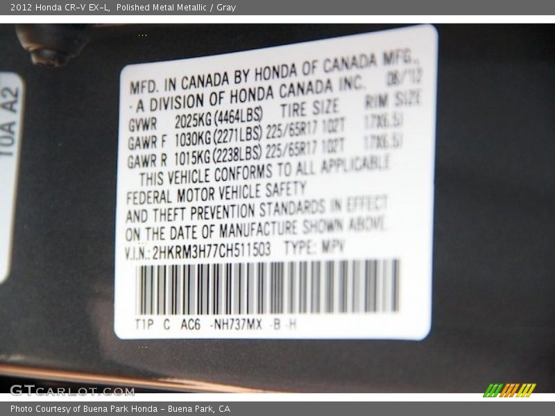 Polished Metal Metallic / Gray 2012 Honda CR-V EX-L