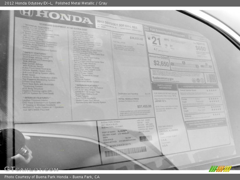 Polished Metal Metallic / Gray 2012 Honda Odyssey EX-L