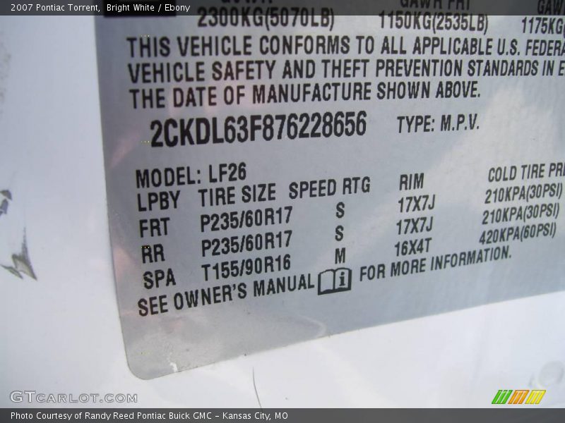 Bright White / Ebony 2007 Pontiac Torrent