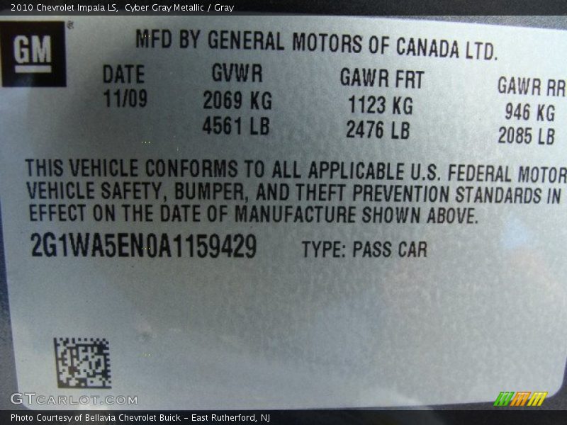 Cyber Gray Metallic / Gray 2010 Chevrolet Impala LS