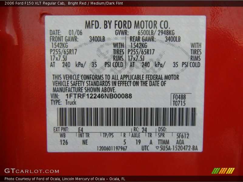 Bright Red / Medium/Dark Flint 2006 Ford F150 XLT Regular Cab