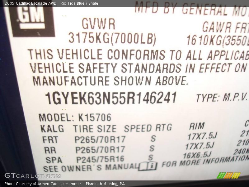 Rip Tide Blue / Shale 2005 Cadillac Escalade AWD