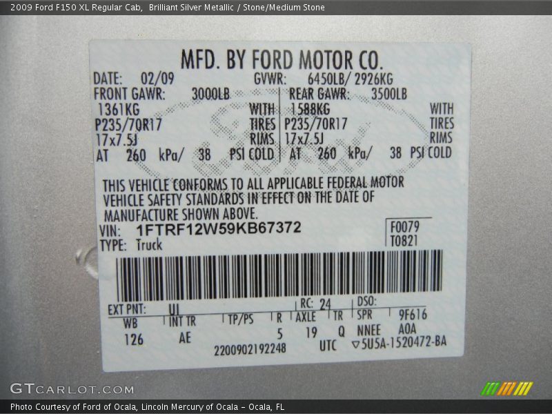 Brilliant Silver Metallic / Stone/Medium Stone 2009 Ford F150 XL Regular Cab