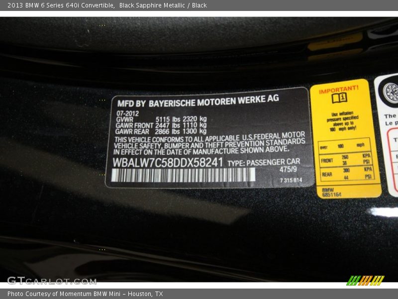 Black Sapphire Metallic / Black 2013 BMW 6 Series 640i Convertible