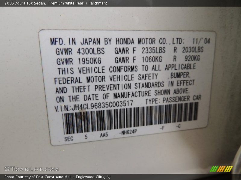 Premium White Pearl / Parchment 2005 Acura TSX Sedan