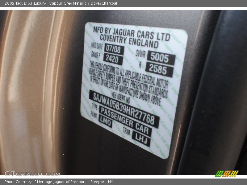 2009 XF Luxury Vapour Grey Metallic Color Code LMO