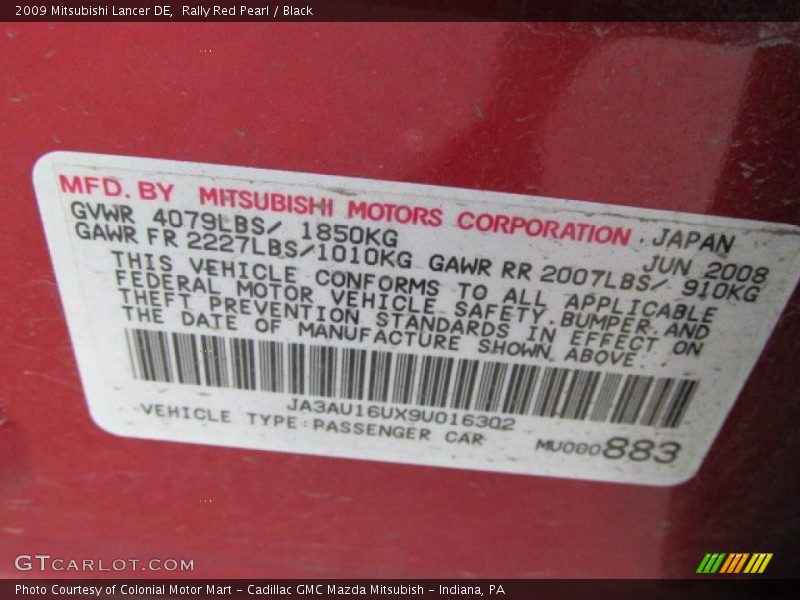 Rally Red Pearl / Black 2009 Mitsubishi Lancer DE