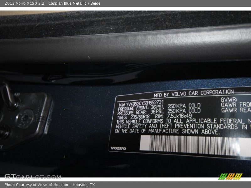 Caspian Blue Metallic / Beige 2013 Volvo XC90 3.2