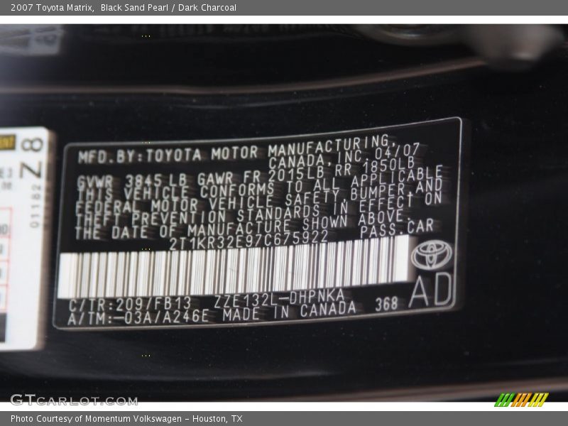 Black Sand Pearl / Dark Charcoal 2007 Toyota Matrix