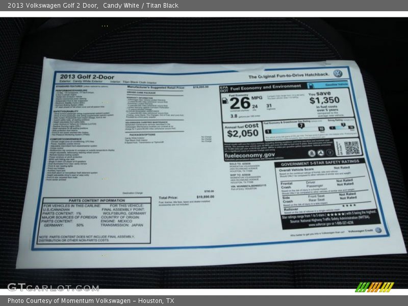  2013 Golf 2 Door Window Sticker