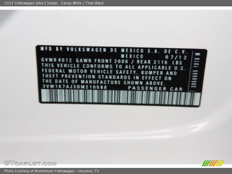 Candy White / Titan Black 2013 Volkswagen Jetta S Sedan
