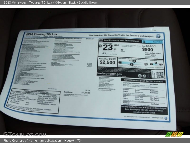  2013 Touareg TDI Lux 4XMotion Window Sticker
