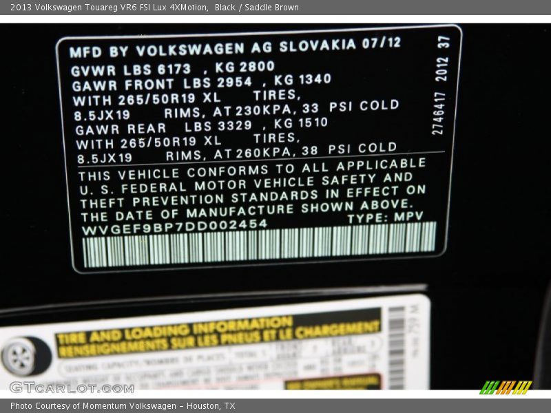 Black / Saddle Brown 2013 Volkswagen Touareg VR6 FSI Lux 4XMotion