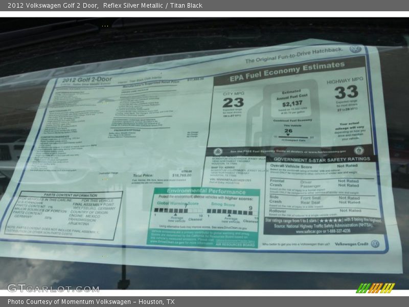 Reflex Silver Metallic / Titan Black 2012 Volkswagen Golf 2 Door