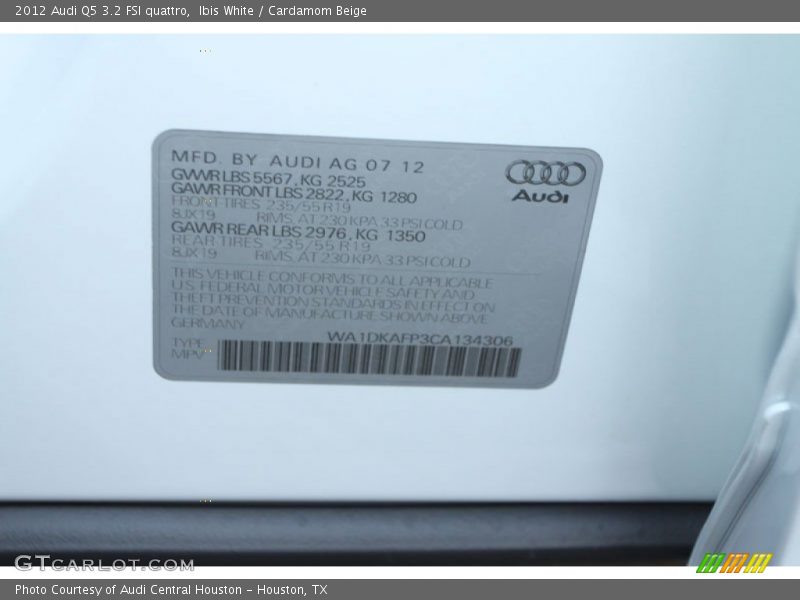 Ibis White / Cardamom Beige 2012 Audi Q5 3.2 FSI quattro