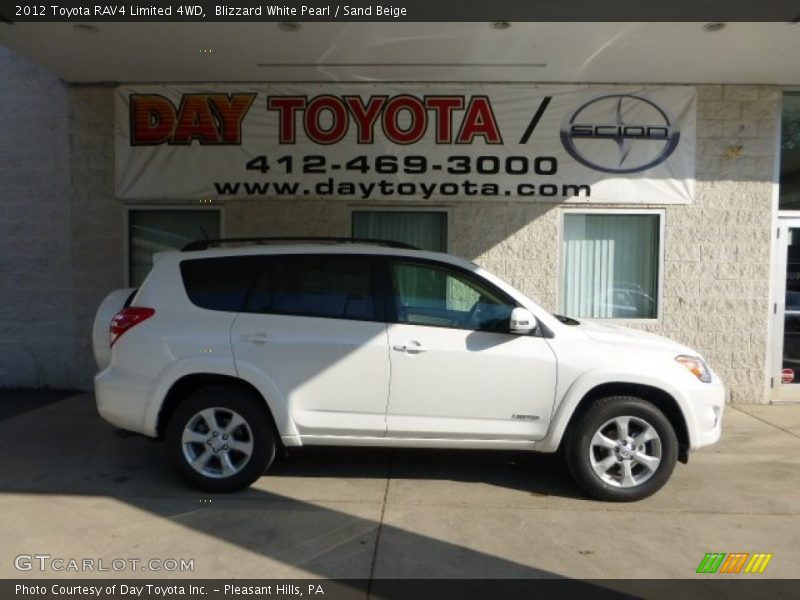 Blizzard White Pearl / Sand Beige 2012 Toyota RAV4 Limited 4WD