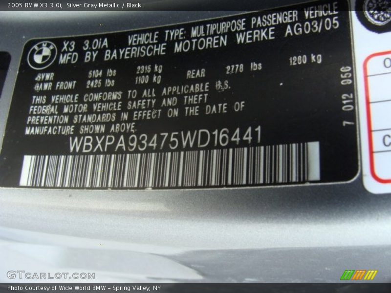 Silver Gray Metallic / Black 2005 BMW X3 3.0i