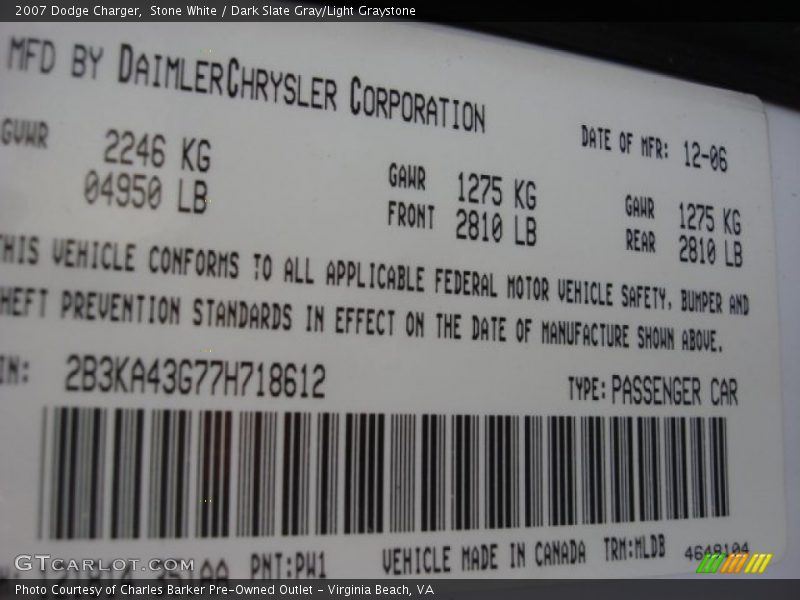Stone White / Dark Slate Gray/Light Graystone 2007 Dodge Charger