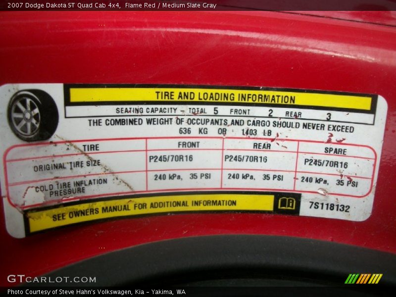 Info Tag of 2007 Dakota ST Quad Cab 4x4