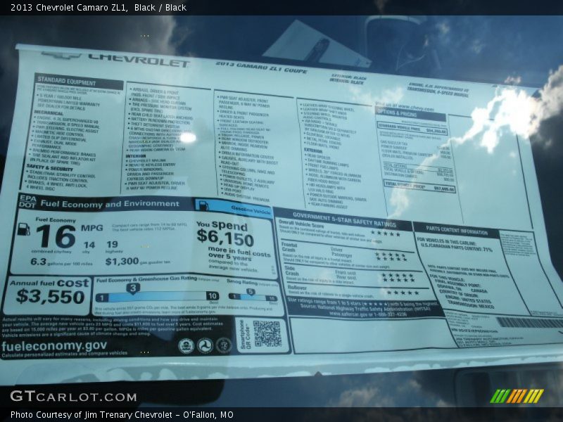  2013 Camaro ZL1 Window Sticker