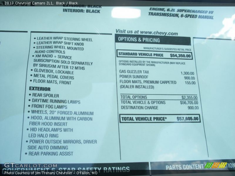  2013 Camaro ZL1 Window Sticker