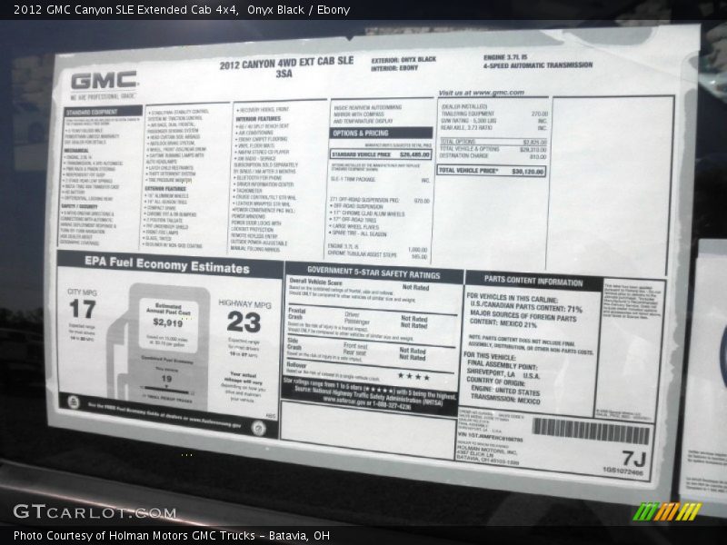 Onyx Black / Ebony 2012 GMC Canyon SLE Extended Cab 4x4